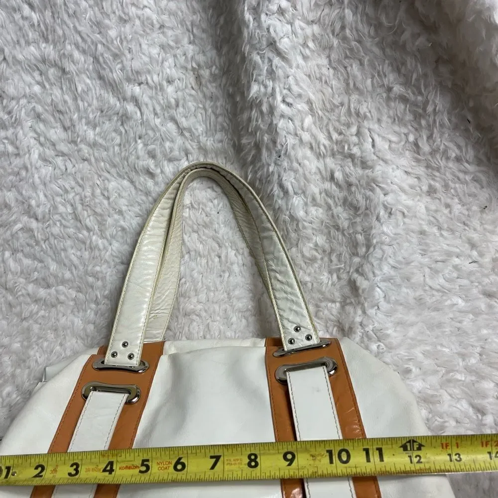 Steven by Steve Madden leather off white and tan satchel silver tone hardwares